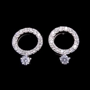 China Customized Sterling Silver Round Earrings / Cubic Zirconia Bulk White Gold Earrings factory