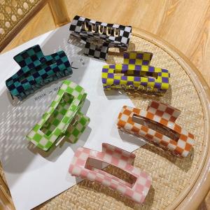 China 3 Inch Hair Accessories Claw Clips Checkerboard Checkered Hair Claw Clip factory