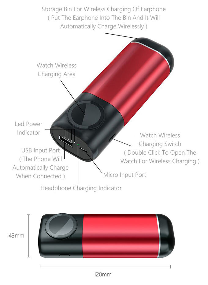 5200mAH CE Power Bank 3 In 1 QI Wireless Charger