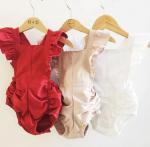 Premium organic cotton Lotus leaf+bowknot design baby girl clothes newborn