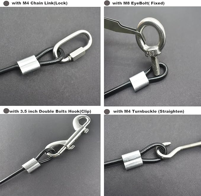 Black or Customization Short Wire Rope Lanyard Lock Security Cable for Outdoor Gates 4mm Vinyl Coated Stainless Steel