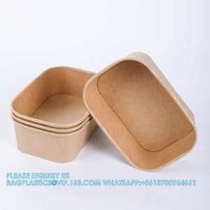 Biodegradable Rectangle Kraft Paper Bowl Recyclable Square Kraft Paper