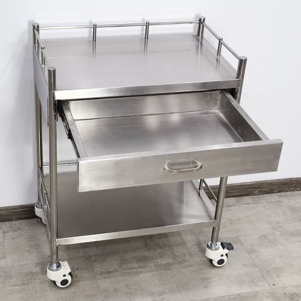 Surgical Stainless Steel Trolley With Lockable Drawers Medical Equipment Organizer For Clinics