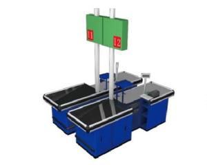 China Metal Conveyor Belt Checkout Counter / Supermarket Cash Counter With Light Box factory