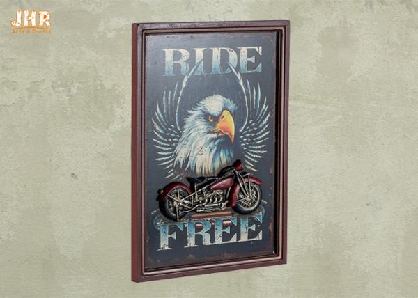 Resin Motorcycle Wall Decor Wooden Wall Plaques Vertical MDF Framed Wall Signs