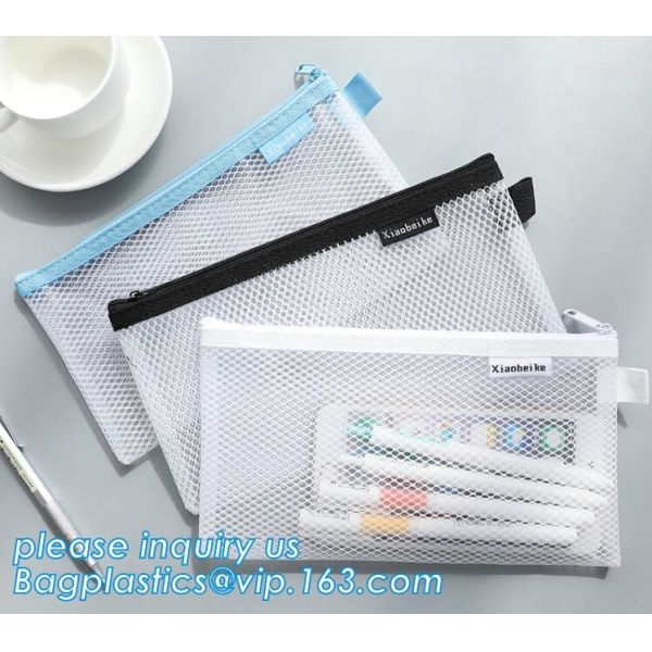 China Promotional high quality custom logo plastic mesh document bag PVC file holder bag with zipper,A4 Colorful Printed Docum factory