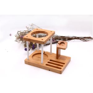 Multi Function Bamboo Wood Cellphone Stand , Tablet / Watch / Amazon Echo