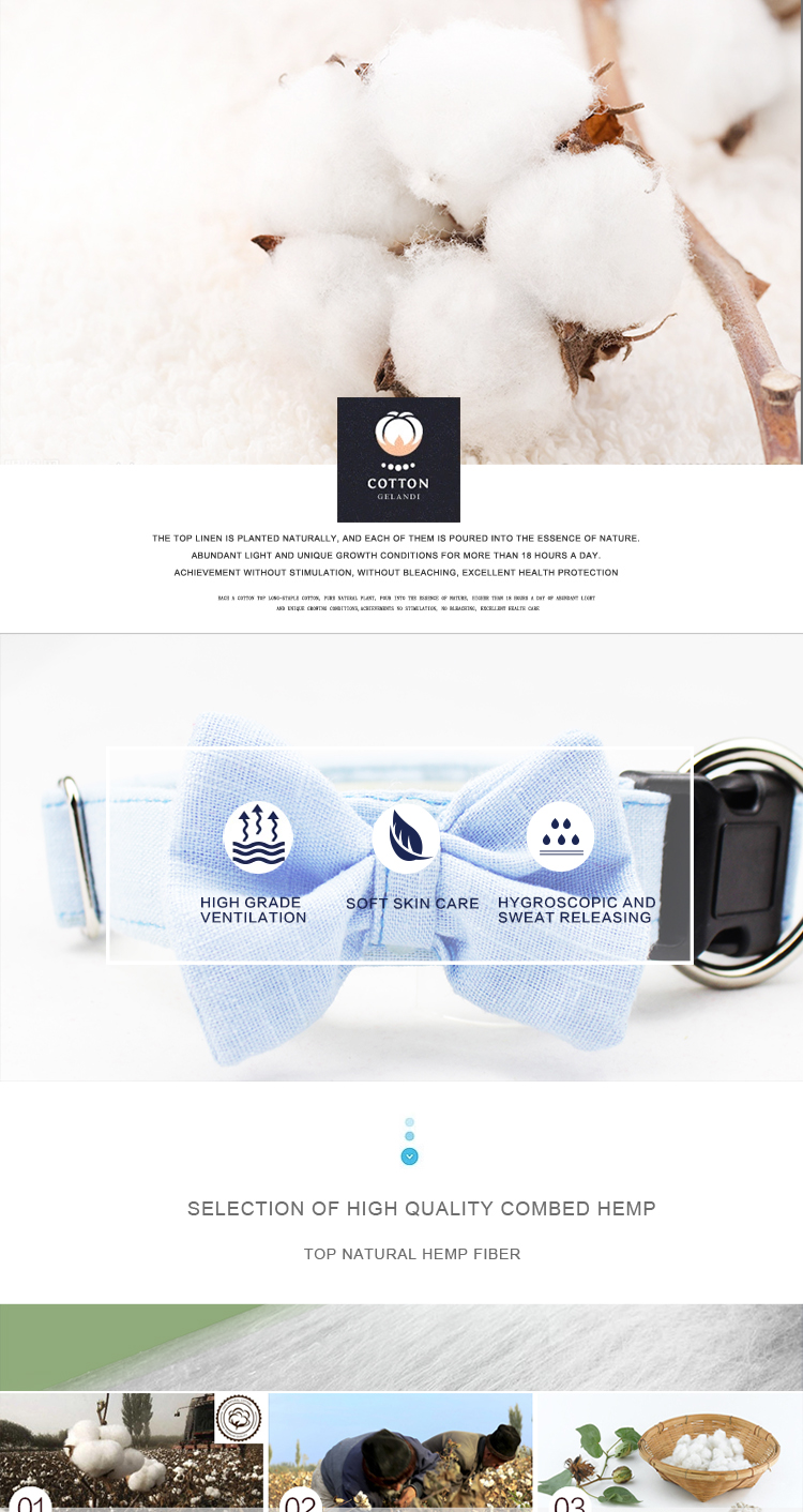 C518 Wholesale Custom Logo Luxury Hand Made Pet Product for Dog Bamboo Hemp Dog Collar