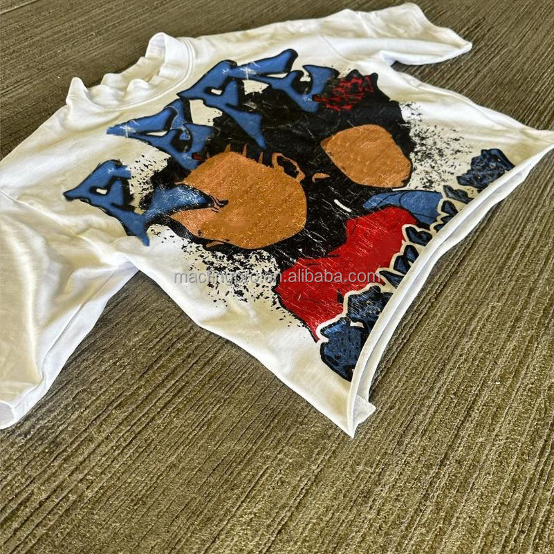 Streetwear Custom Logo Dtg Printing Design Short Sleeve Mens Graphic Cut and Sew Boxy Fit Cropped T-Shirt