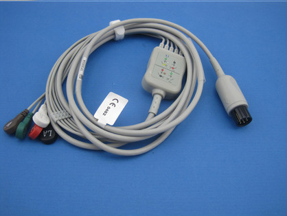 Professional one-piece 5 leads holter ecg cable snap compatible any ecg machine