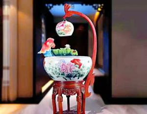 China Peony Pattern 520mm Chinese Ceramic Fish Bowl With Lamp on sale