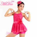 2 In 1 Pink Sleeveless Sequin Dress Leotard Girls Dance Costumes For Competition