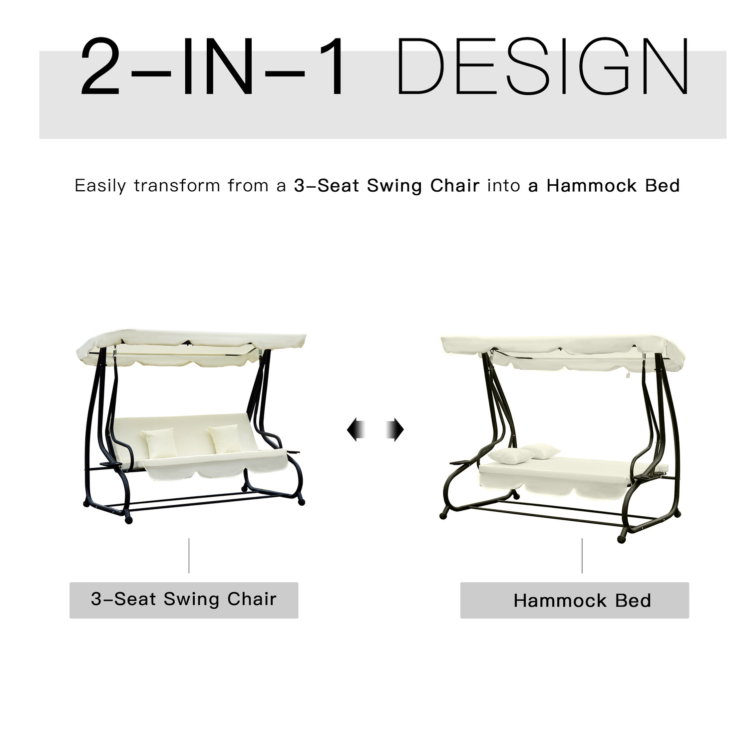 Garden Swing Hanging Chair with Powder-coated Finish and Spring Hook W120xL200xH164cm