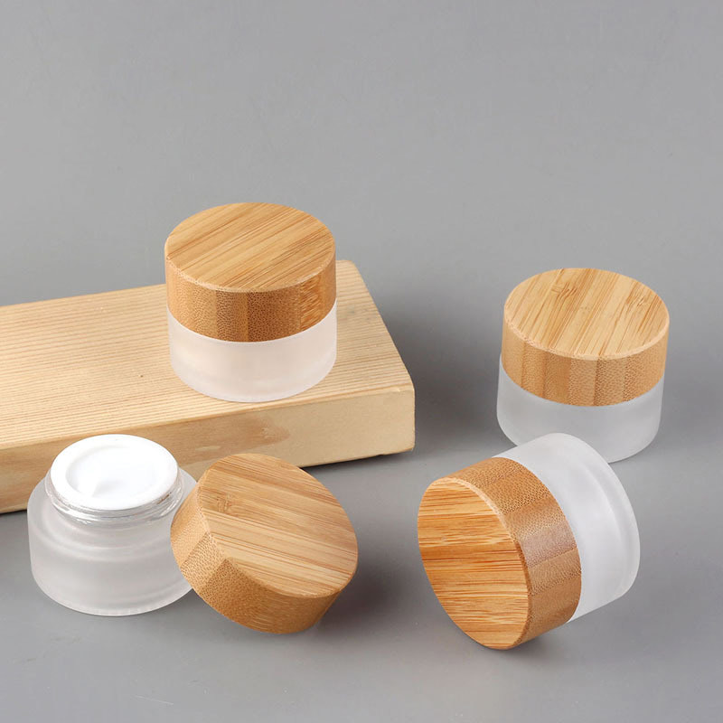 Lotion Bamboo Cover 15g 20g Frosted Glass Cream Bottle
