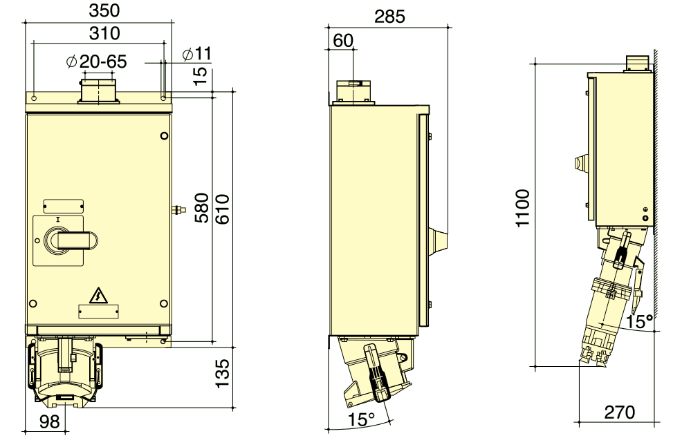 Receptacle Switched And Mechanical Interlocked Box Heavy Duty 5P 200A IP67 High Current Wall Mounted 75236