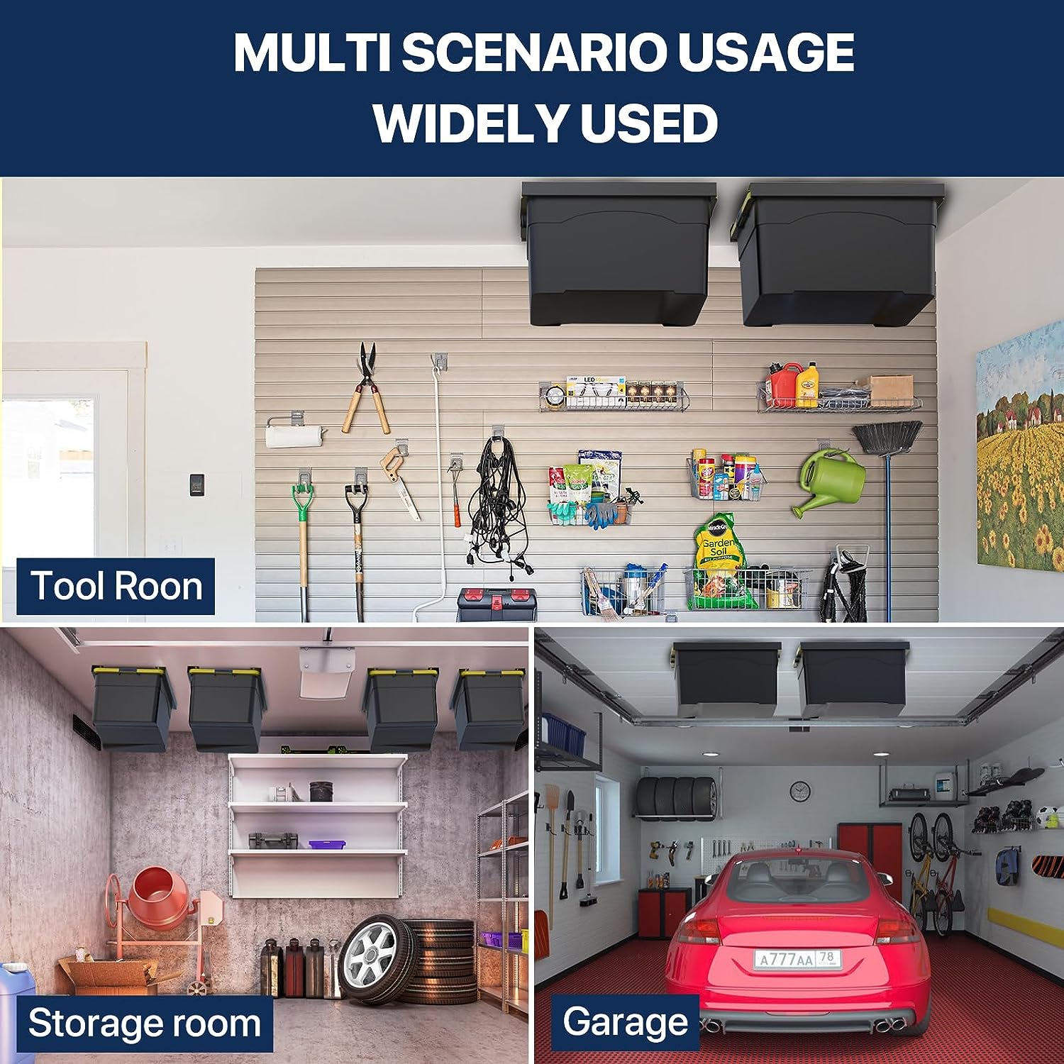 Metal Overhead Storage Bin Rack for Garage Ceiling Black Ceiling Rails for Garage