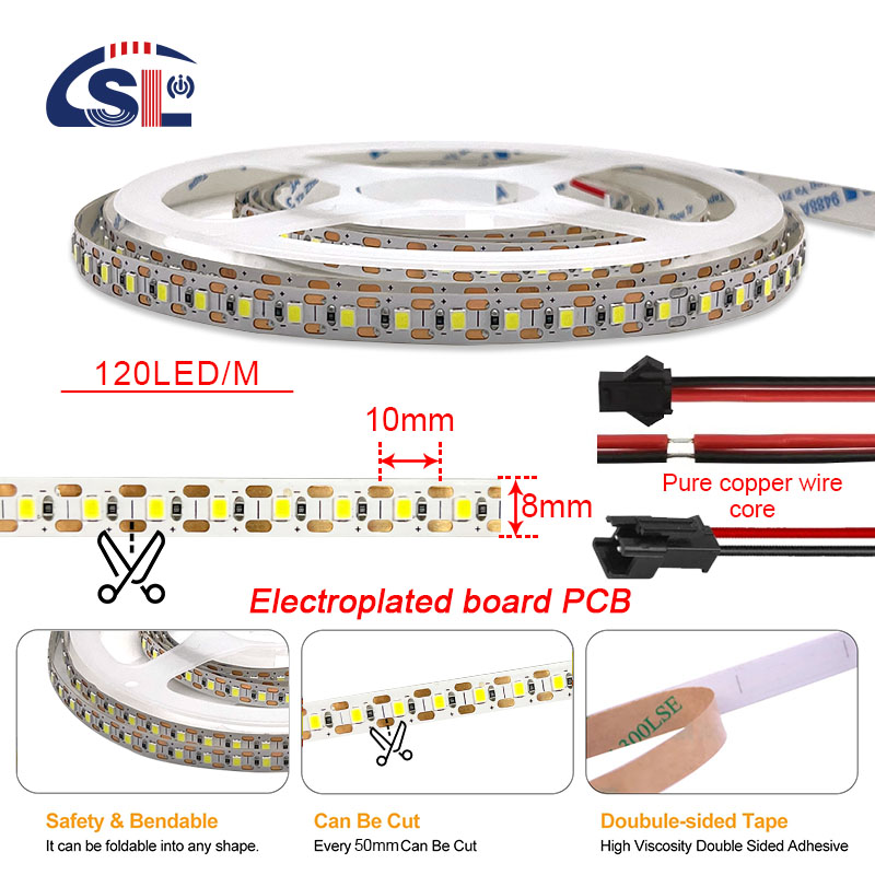 2200 lm High Brightness 2835 120led/m LED Strip 8mm Width 12V 24V Single Cut Light Strip