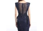 Navy Blue Beaded Mermaid Middle Eastern Evening Dresses Sleeveless For Woman