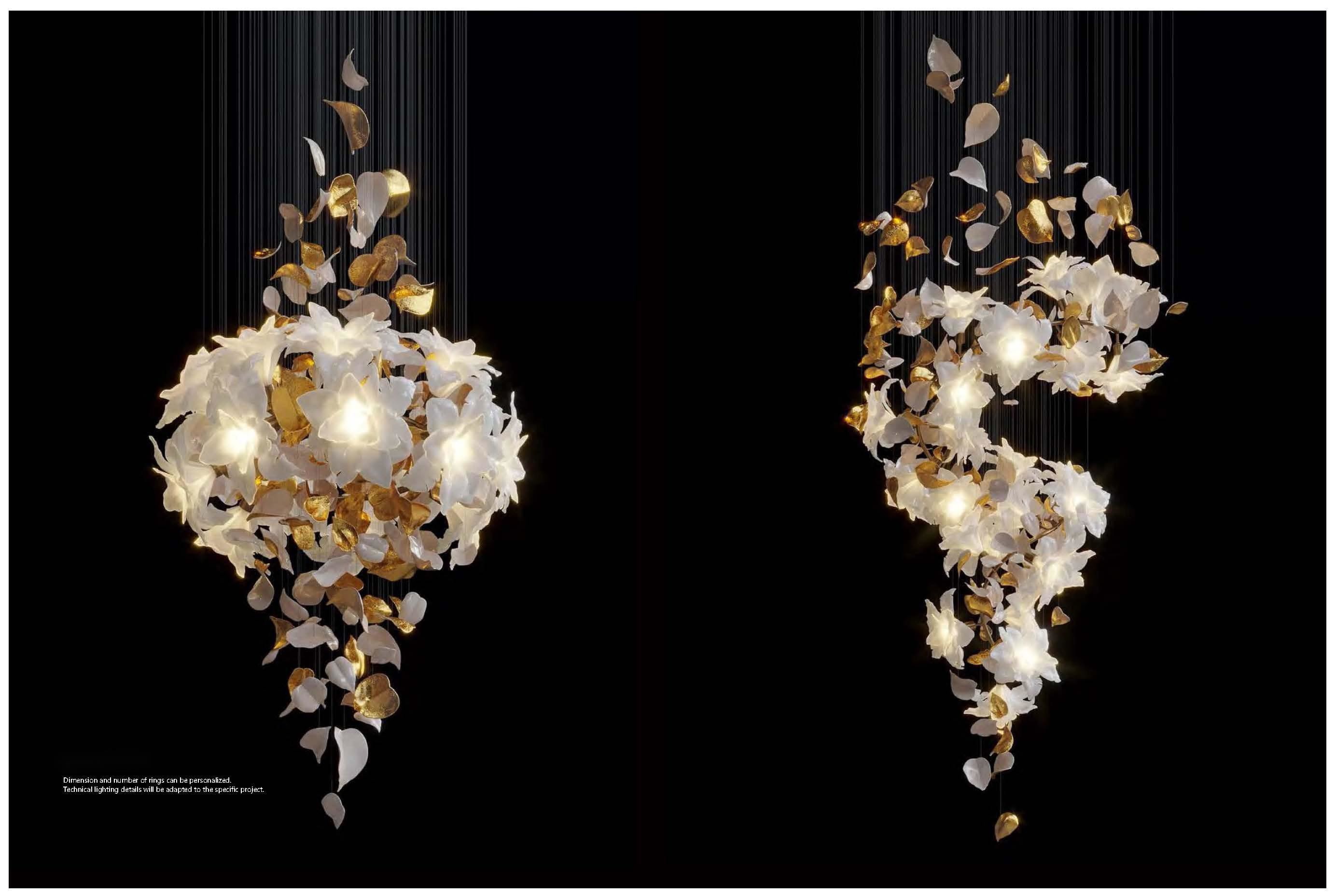 Copper + Imitation Jade Flowers Light Luxury Hotel Loft Villa Crystal Staircase Chandelier