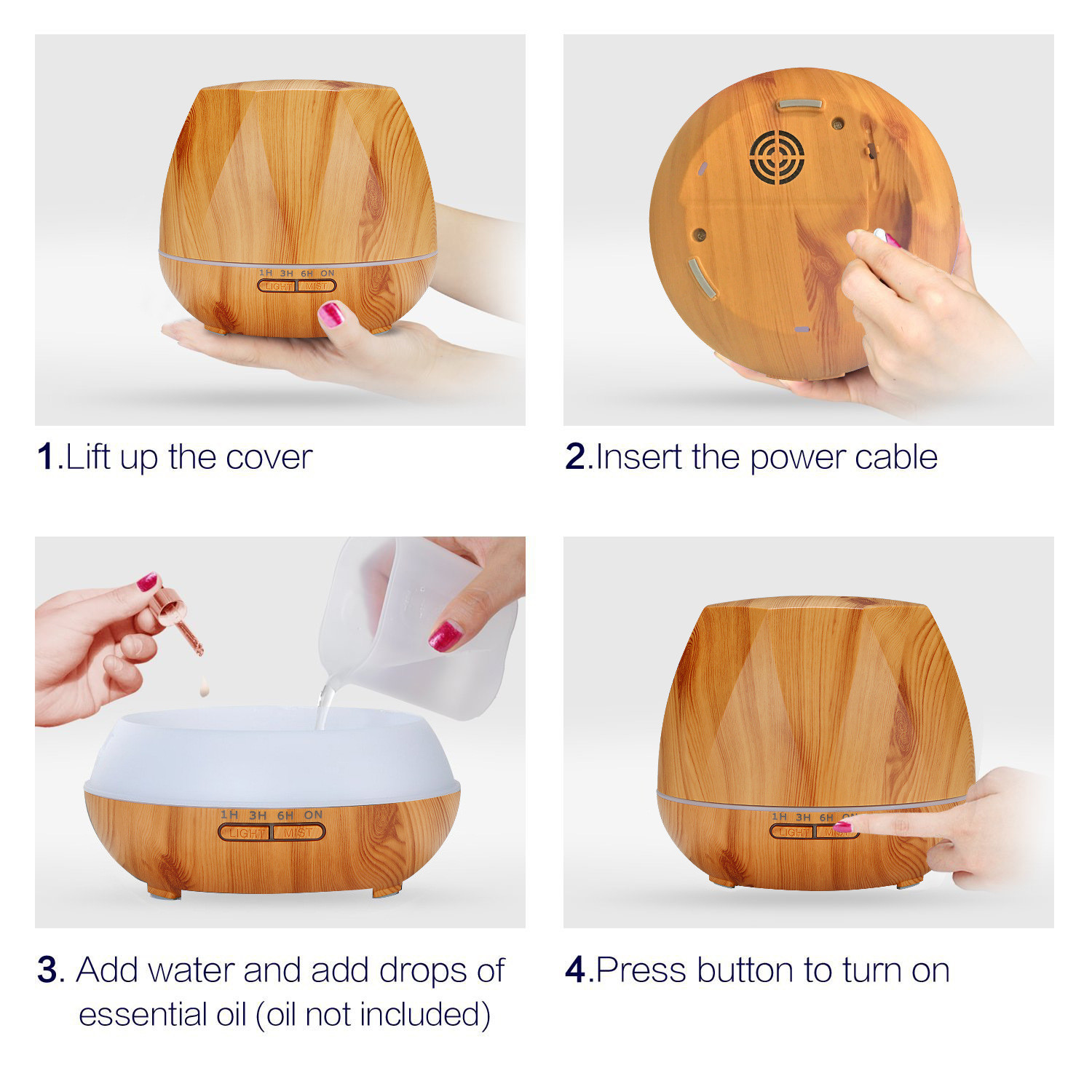 550ml Portable Wood Grain Diffuser With Remote Control