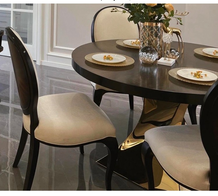 High End Red Solid Wood Table Top Stainless Steel Base Round Dining Tableish