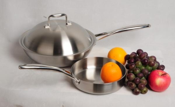 wok and frying pan,3Pcs Stainless steel tri-ply cookware SHONLI-F-02,Thickness 2