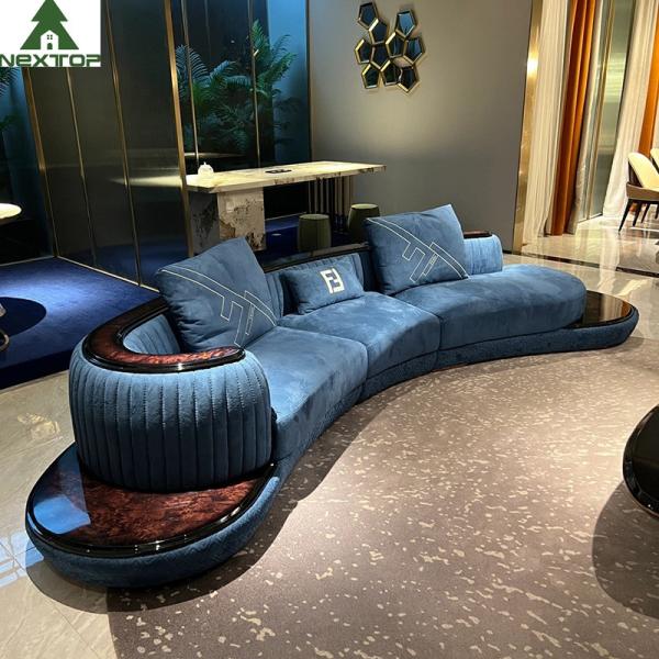 High End Living Room Sofa Set Furniture Hotel Lobby Lounge Blue Velvet Curved
