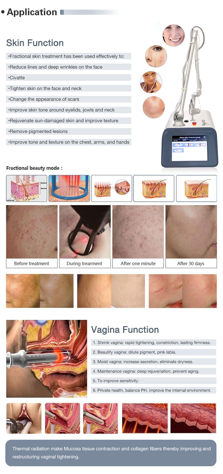 Fractional Co2 Laser Machine Pigment Removal Scar Removal Large Pores Treatment 110V-250V