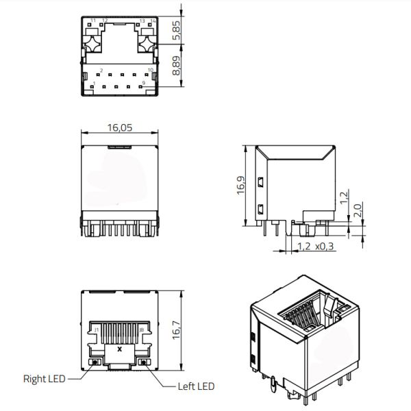 8P8C High Temperature LEDs RJ45 LAN Jack Through Hole 74981102100