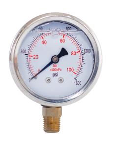 China 1500 Psi 2in Liquid Filled Vacuum Gauge 1/4 BSP Back Mount Pressure Gauge factory