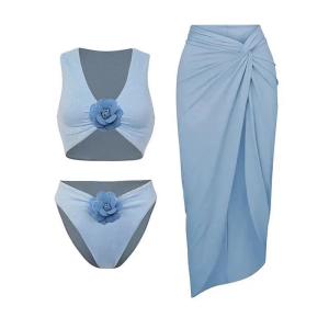 China Womens Summer Nylon Bikini Set Regular Three Swimwear for Beach Parties factory