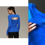 solid color round neck long sleeve nylon sports fitness T-shirt for ladies