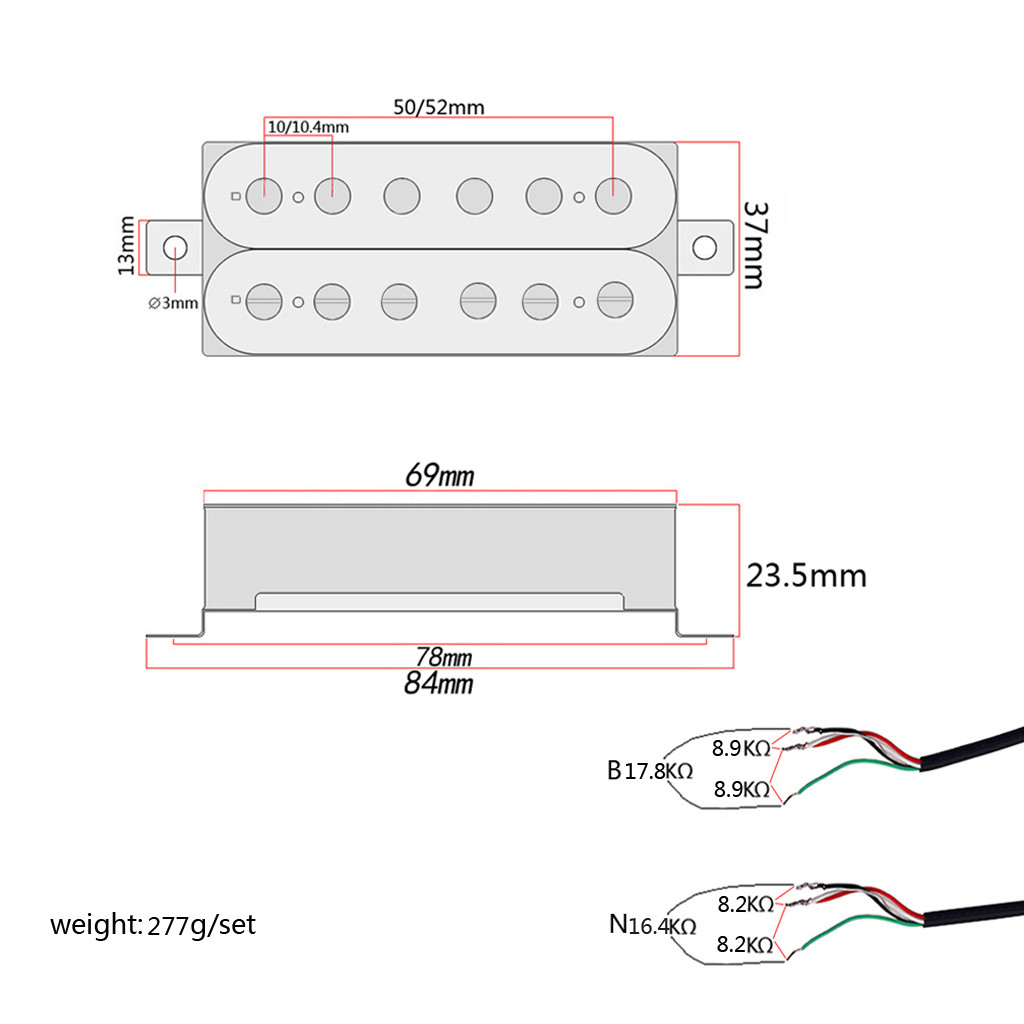 Cupronickel Cover Double Coil Guitar Pickup With Adjustable Pole-Piece