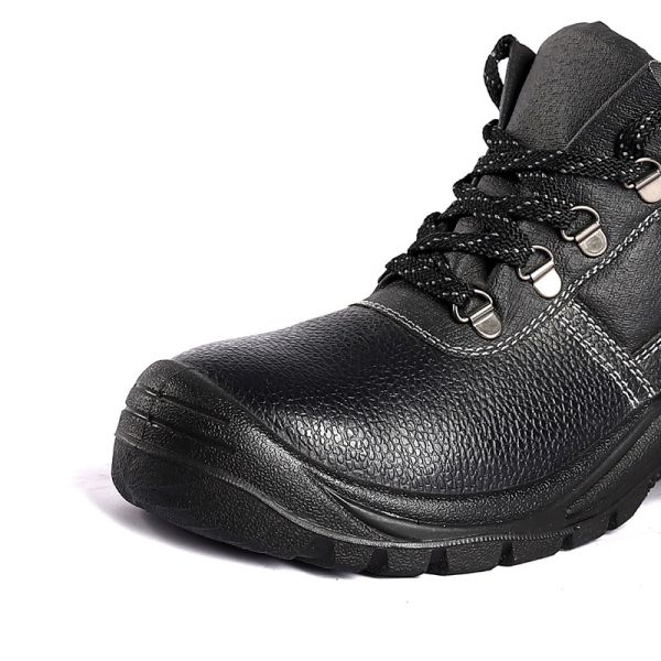 Factory Mid Top Black Pure Leather Work Shoes Steel Toe Men'S Safety Shoes Anti Smash