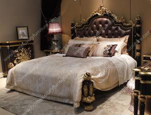 China Italy antique luxuxy bedroom furniture master wooden leather bed AA-308 factory