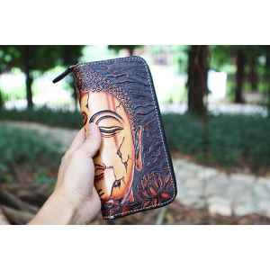 Buddha Demon Handmade Vegetable Tanned Cowhide Carved Japanese Wallet Genuine