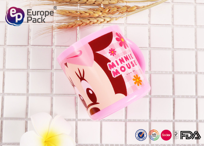 Blue / Pink Cartoon Personalized Plastic Cups With Handles For Kids