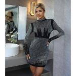 Seductive Allure Womens Sexy Sheer See Through Rhinestone Mini Bodycon Dress