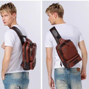 China Men's PU Leather Backpack For iPad Outdoor Single Shoulder Rucksack factory