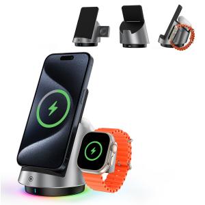 China 3in1 Dual Coil Wireless Charging Station Hidden Desktop Wireless Charger factory
