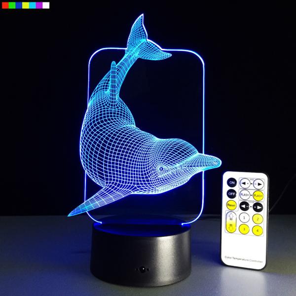 Animal Dolphin Kids 3D Night Light 7 Colors Change with Remote Control Gifts for