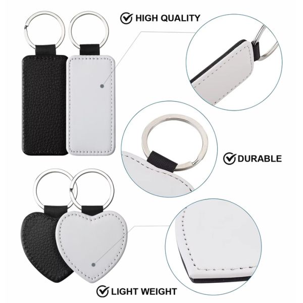 Custom Printing PU Leather Sublimation Keychain Blanks Heat Transfer Key Rings