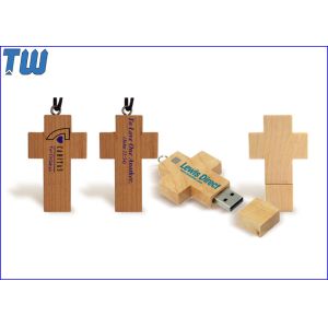 China Personal Key Chain Cross 64GB USB Disk Stick Natural Maple Wood on sale