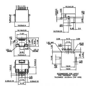 China Low Profile Cat5 Shielded LED Mid PCB RJ45 Socket LPJE4730BENL factory