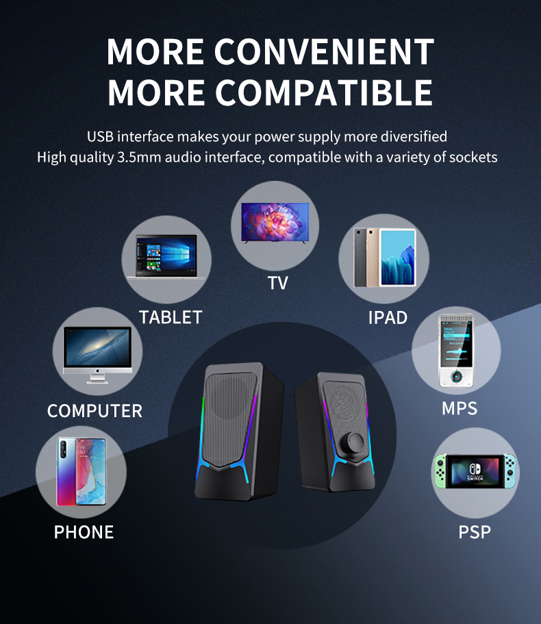 CO707 Gaming RGB Desktop Speakers 2.0 Channel USB Powered Stereo for Computer Desktop