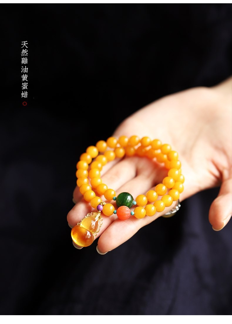 Fashion Jewelry Natural Round Bead Stone Natur Orange Yellow Amber Crystal Elastic Bracelet For Gift Bracelet Amber Tasbih Muslim Islamic Rosary