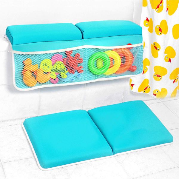 China Ultra Long Kneeling Mat For Baby Bath Thick Memory Foam Made With 4 Caddy Pockets factory