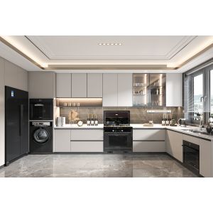 Modern Minimalist Melamine Kitchen Cabinet with Quartz Countertop