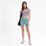 Ribbed Activewear T Shirts V Shaped Cross Back Outdoor Sports Crop Top