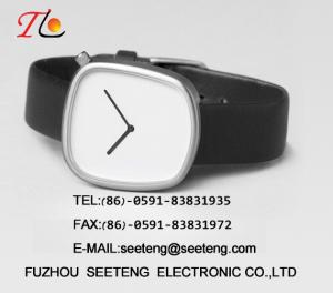 China PU leather band square alloy case simple clean dial wrist watch for young men factory